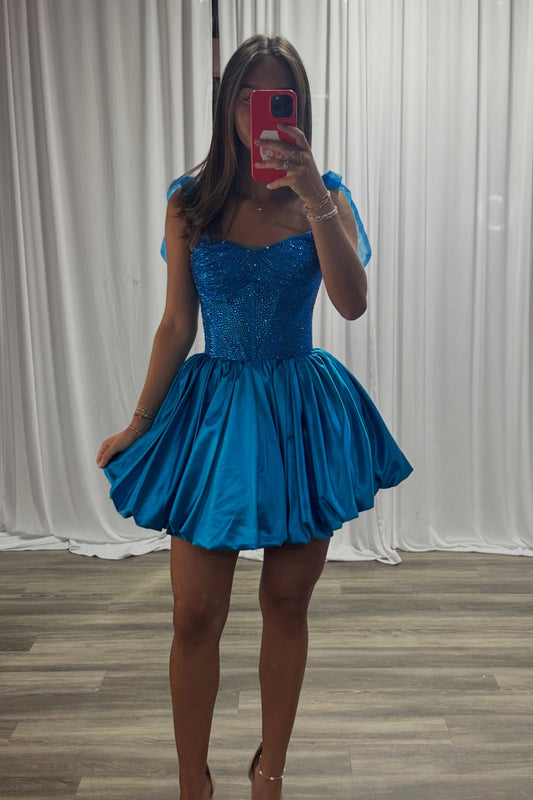 Corset Bubble Skirt Mini Dress with Shoulder Bows