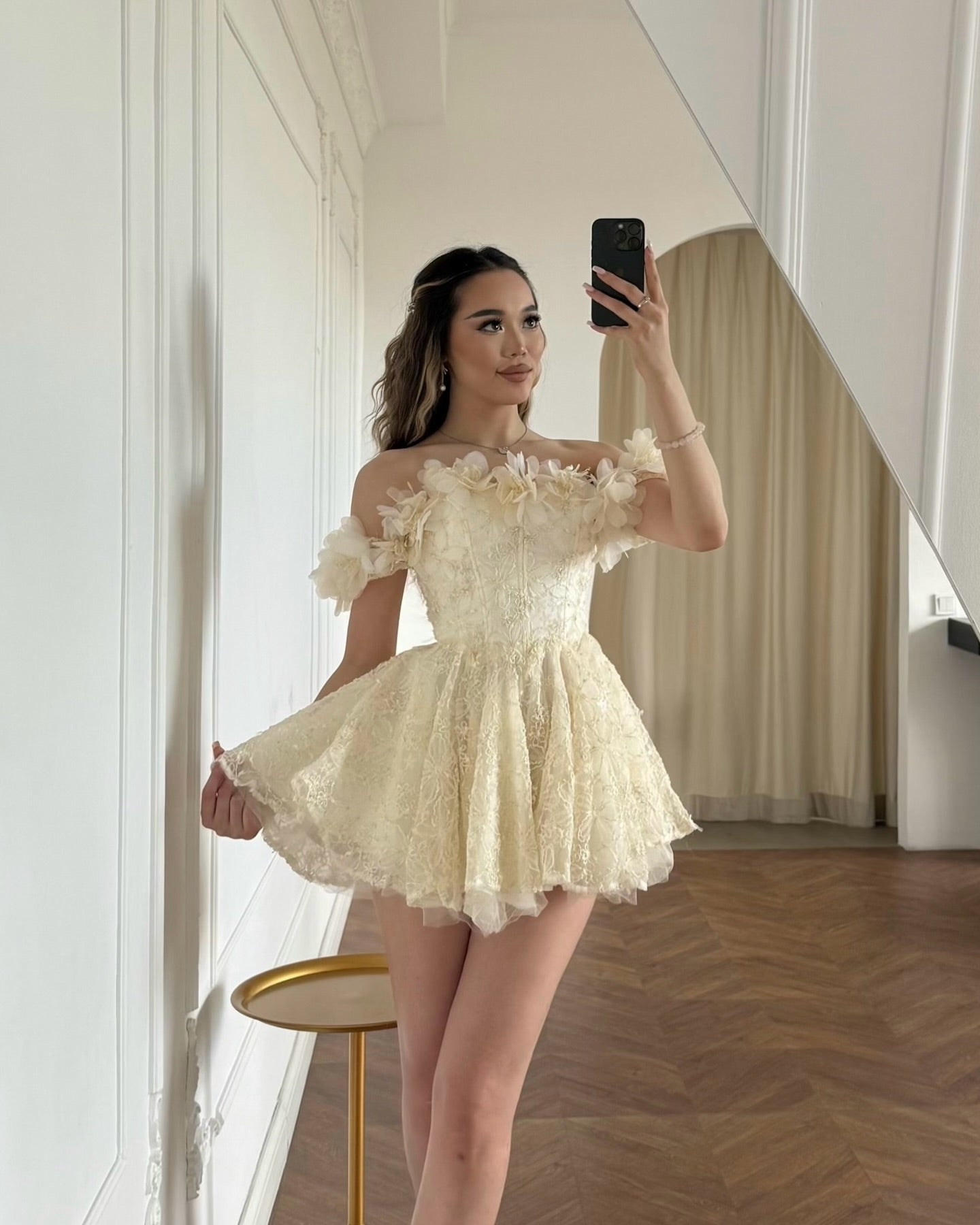 Off-the-Shoulder Corset Lace Mini Princess Dress