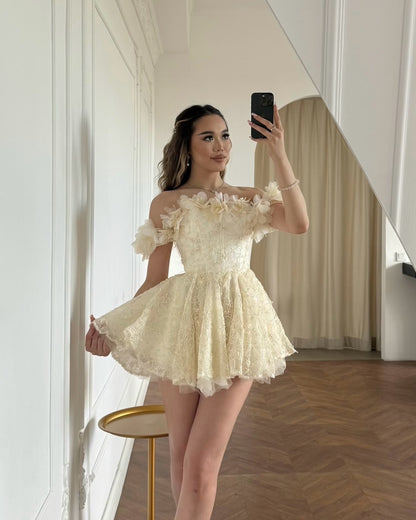 Off-the-Shoulder Corset Lace Mini Princess Dress