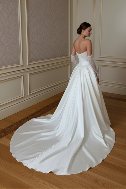 Strapless Satin Ball Gown with Lace Appliques