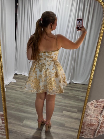 Floral Jacquard A-Line Mini Dress