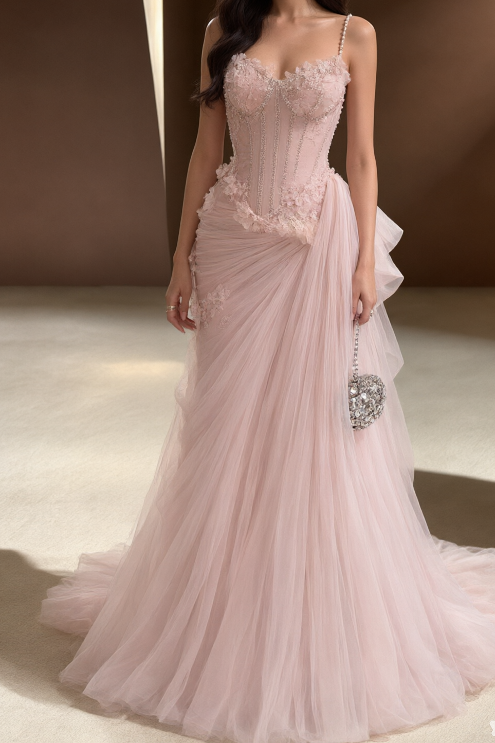 Corset Tulle Mermaid Gown with Floral Appliques