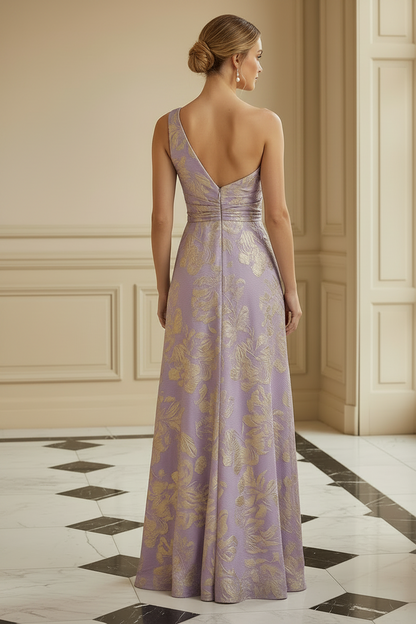 One-Shoulder Metallic Jacquard A-Line Evening Gown