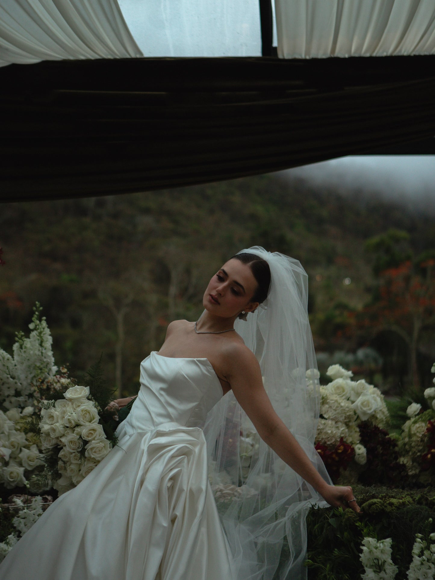 Strapless Ruched Satin Ball Gown Wedding Dress