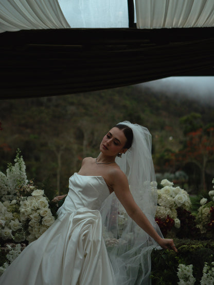 Strapless Ruched Satin Ball Gown Wedding Dress
