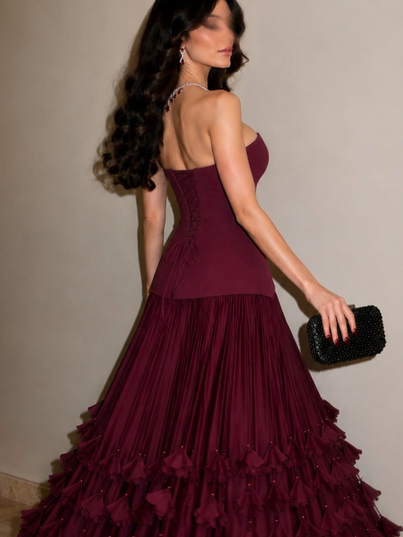 Strapless Corset Pleated Ruffle Evening Gown