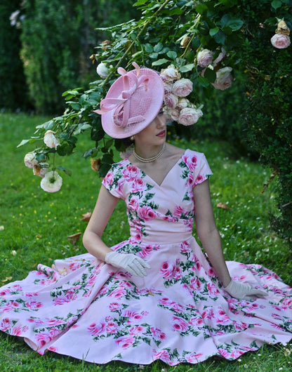 Floral Print V-Neck Cap Sleeve A-Line Swing Dress