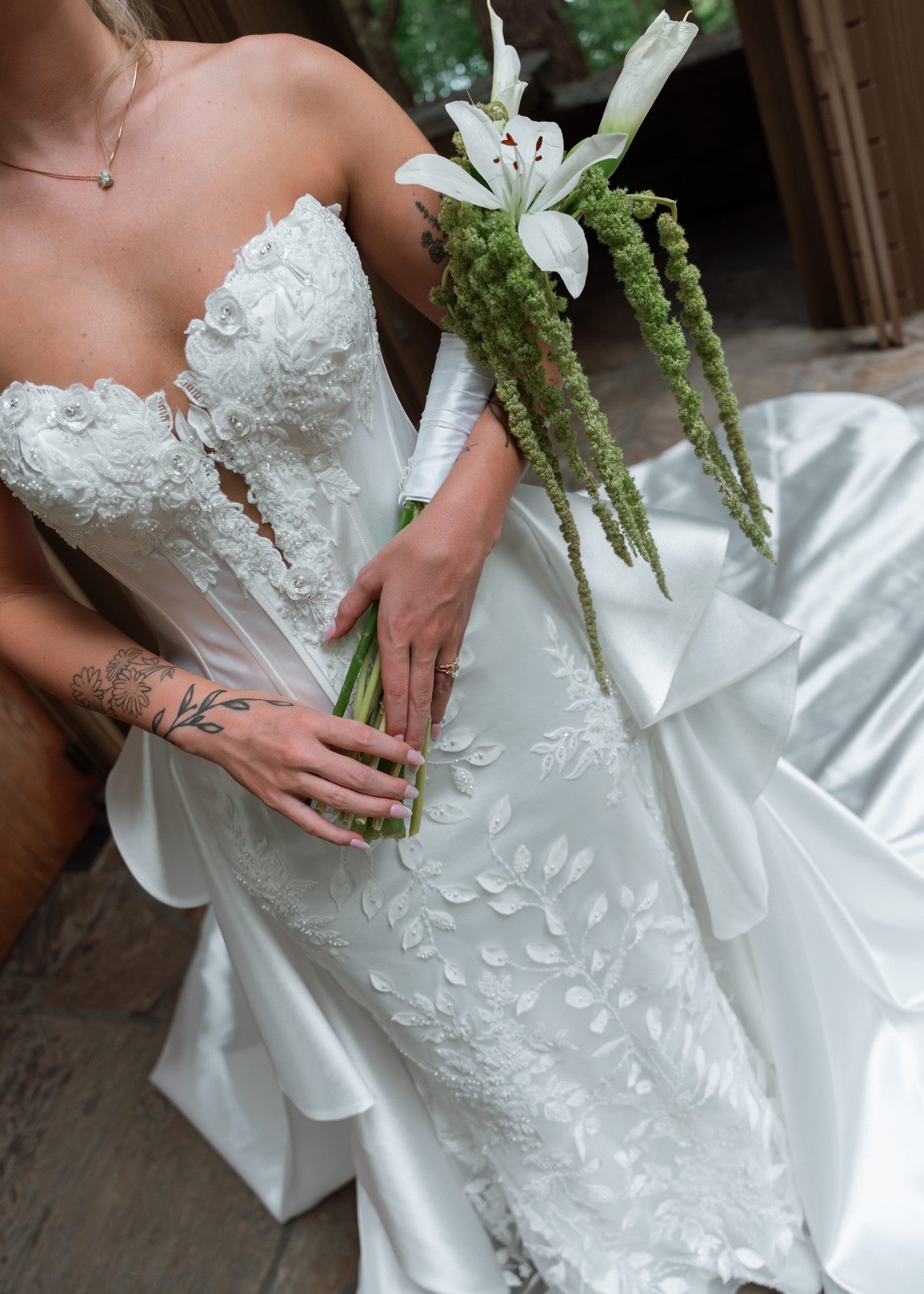 Strapless Sweetheart Lace Applique Mermaid Wedding Gown