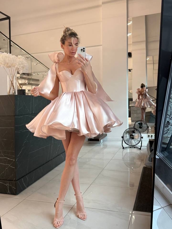 Sweetheart Corset Satin Mini Dress with Bows