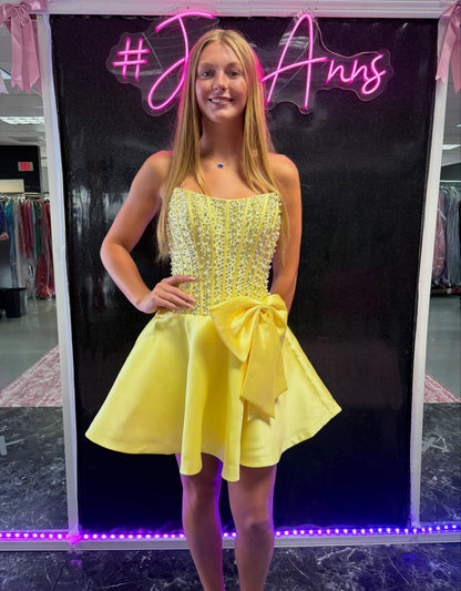 Strapless Beaded Corset Homecoming Dress with Bow
