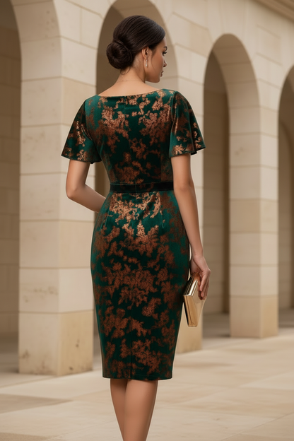 Jacquard Flutter Sleeve Sheath Dress