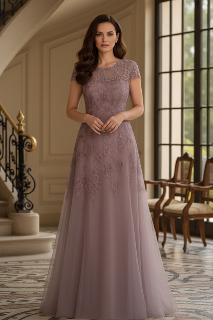 Lace Applique A-Line Tulle Evening Gown