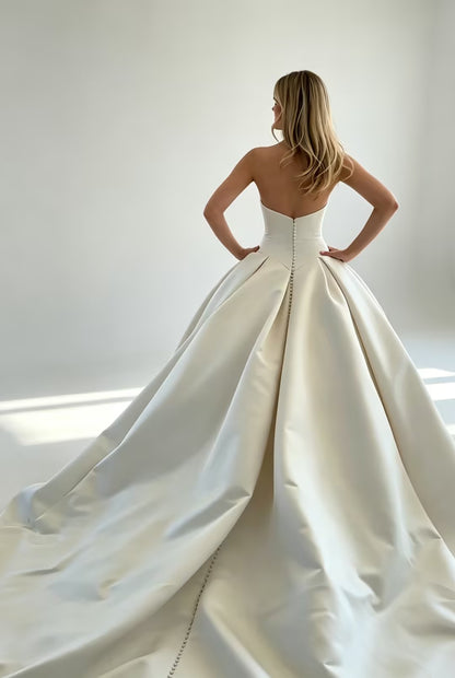 Strapless Basque Waist Satin Ball Gown Wedding Dress