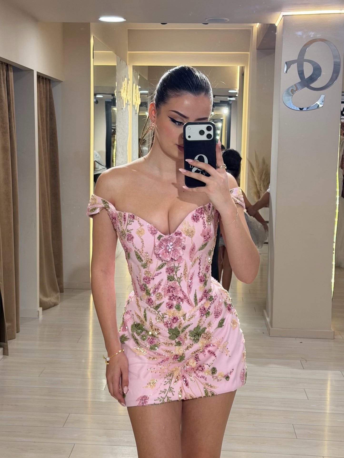 Off-the-Shoulder Floral Embroidered Corset Mini Dress