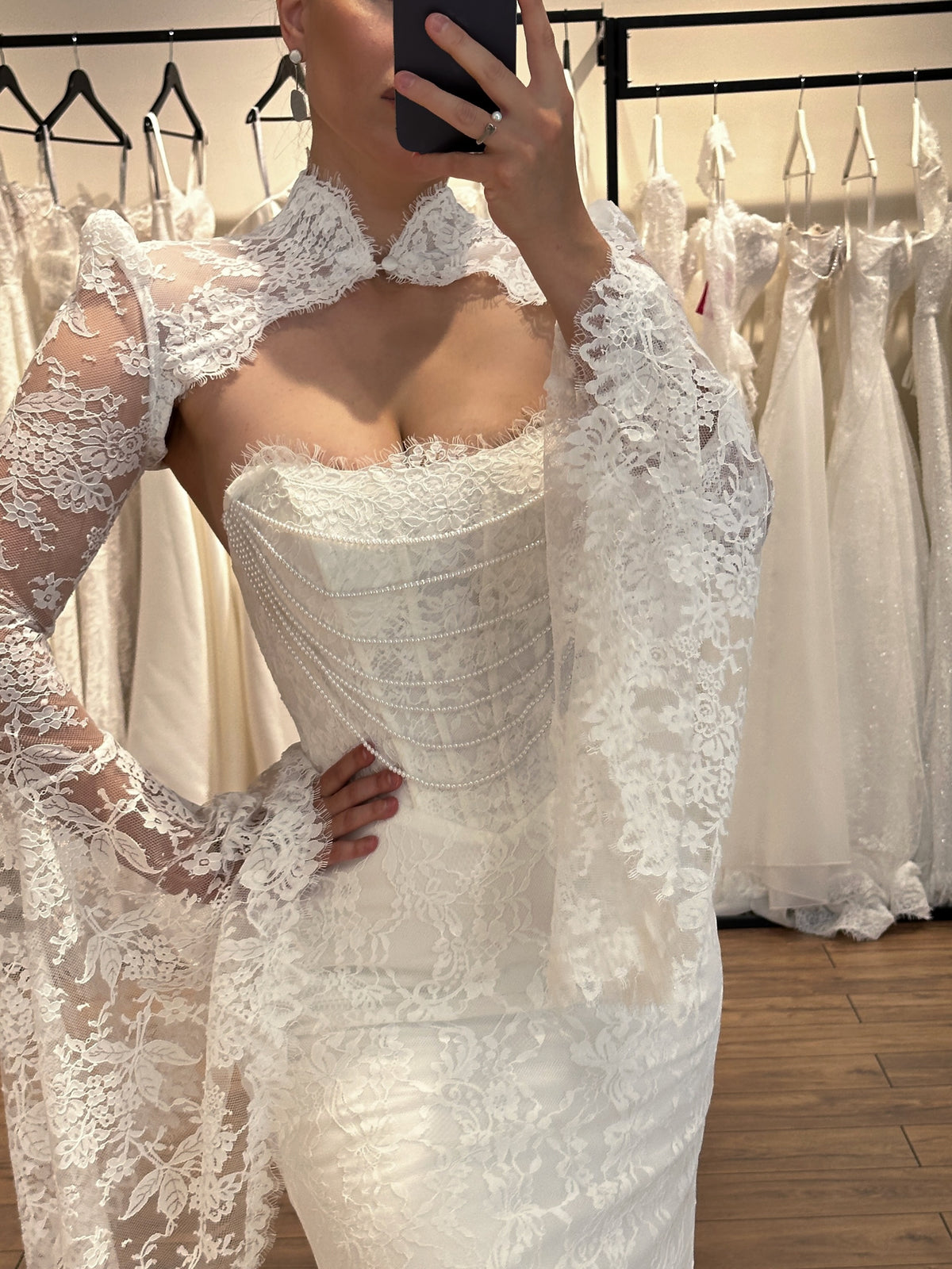 Lace Corset Mermaid Wedding Dress with Bell Sleeves