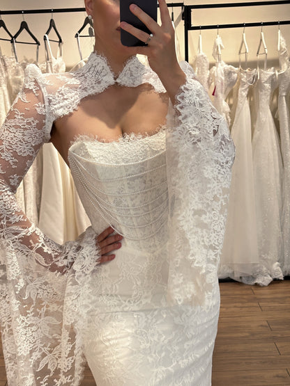 Lace Corset Mermaid Wedding Dress with Bell Sleeves