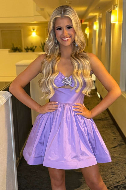 Sweetheart Cut-Out A-Line Taffeta Mini Dress