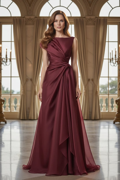 Draped Ruffle Shoulder Floor-Length Gown