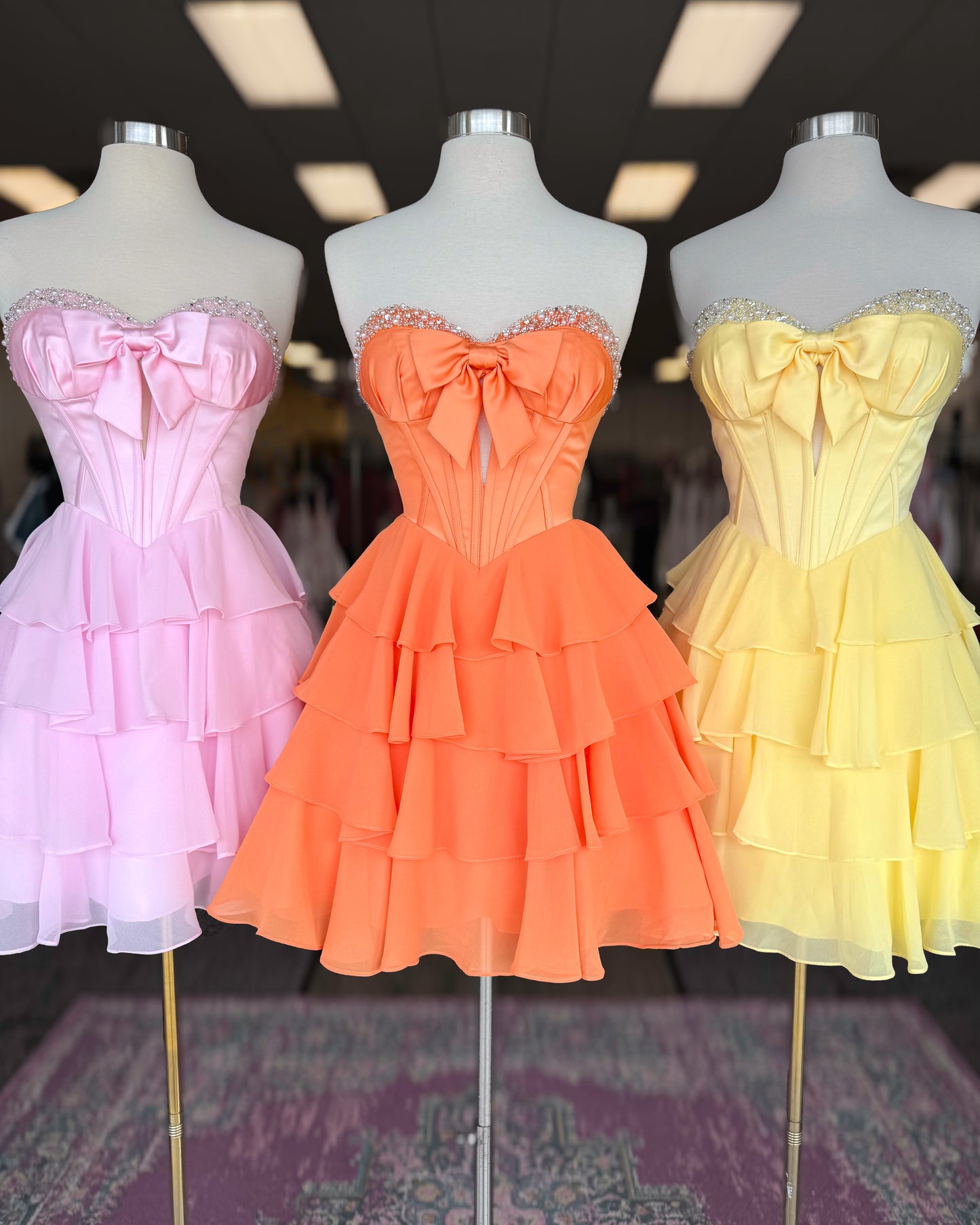 Strapless Bow Corset Tiered Ruffle Mini Dress