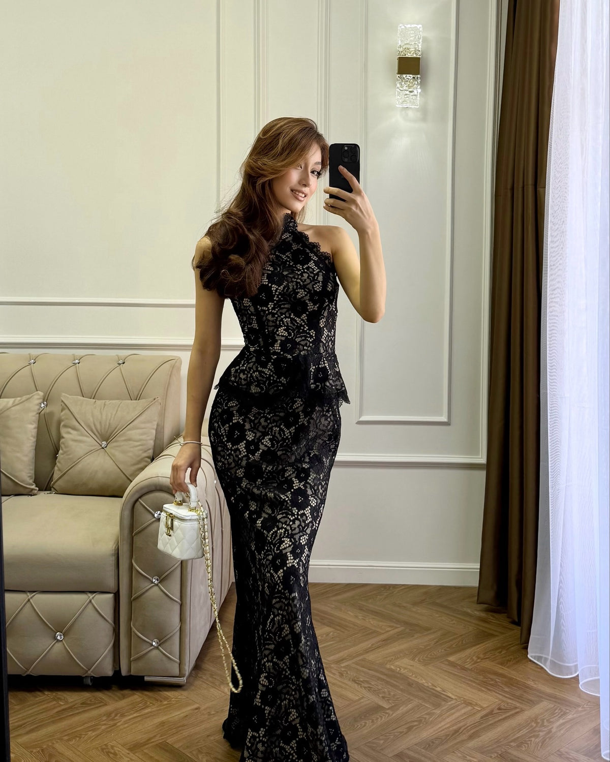 Halter High Neck Peplum Lace Mermaid Maxi Dress