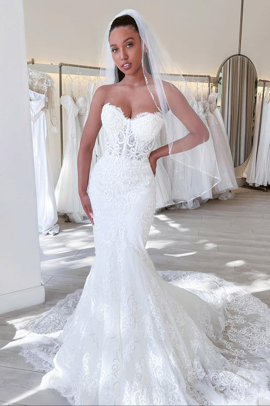 Strapless Corset Lace Mermaid Wedding Dress