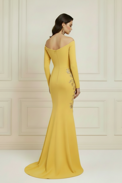 Long Sleeve Illusion Beaded Mermaid Evening Gown