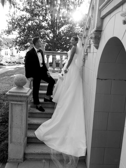 Strapless Ruched Bodice Wedding Dress with Train