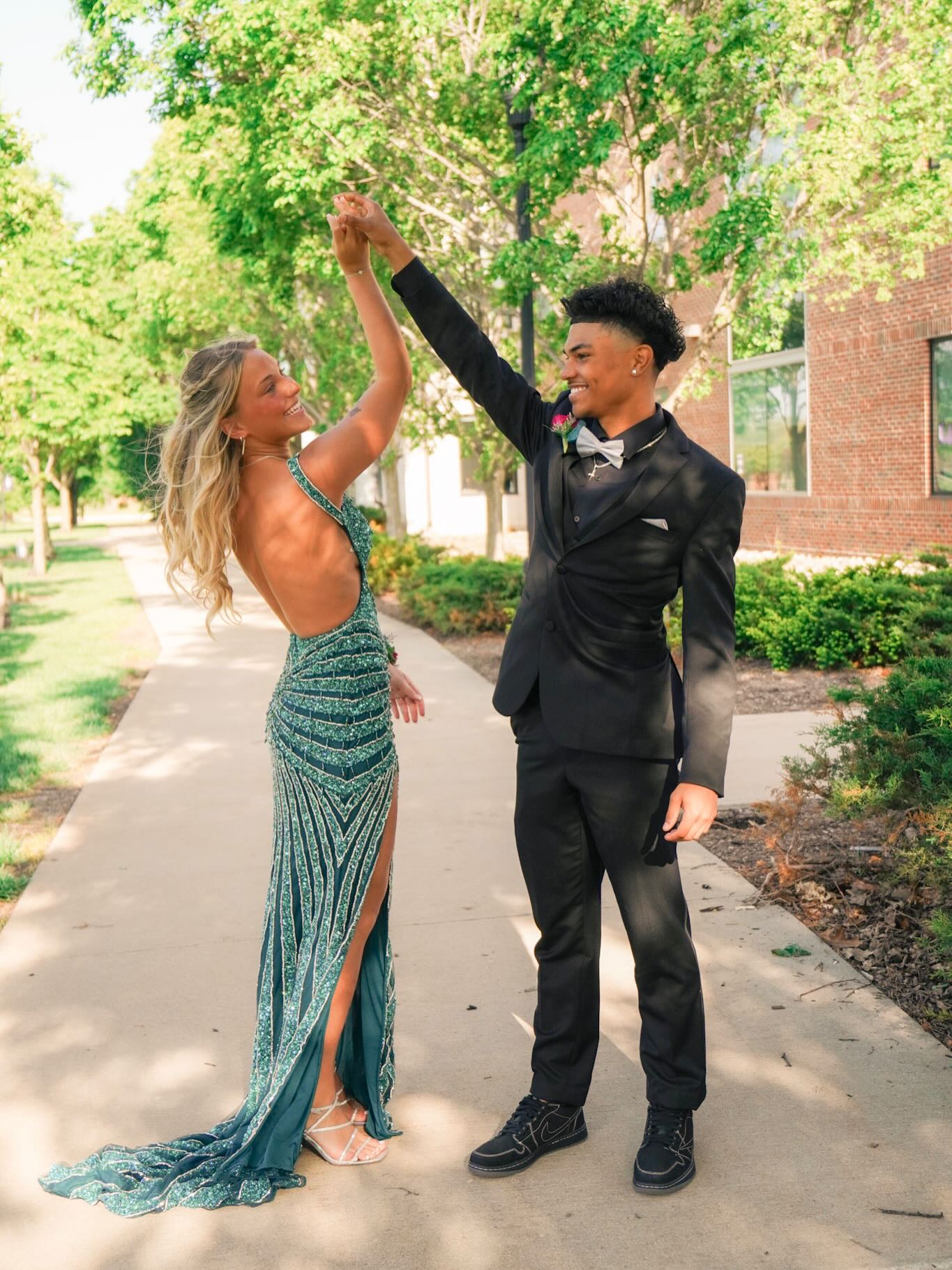 Open Back Sequined Mermaid Evening Gown with Slit