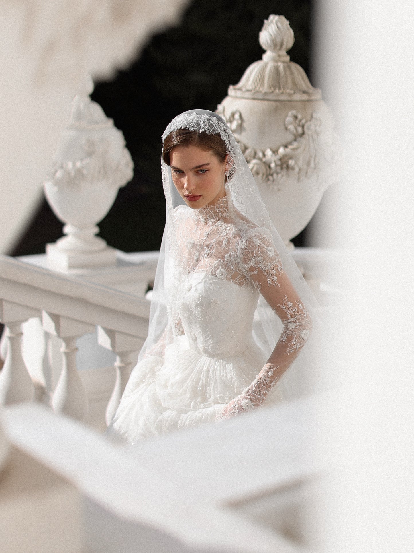 High Neck Long Sleeve Lace A-Line Wedding Dress