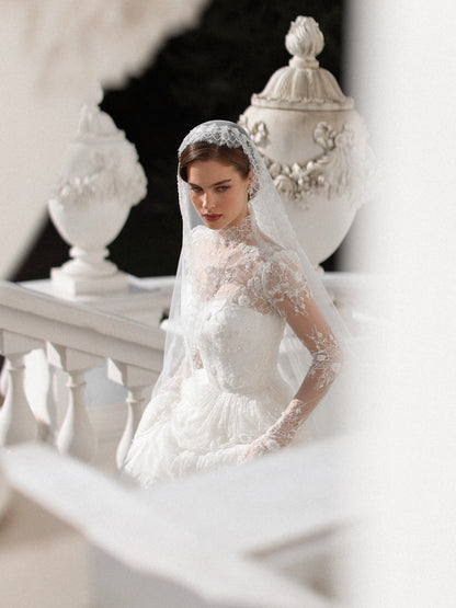 High Neck Long Sleeve Lace A-Line Wedding Dress