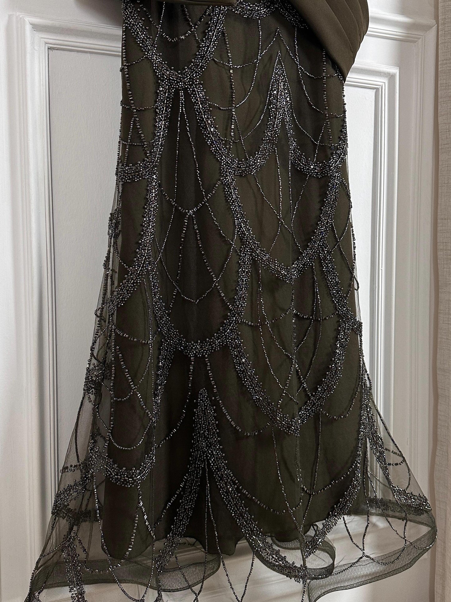 Beaded Mermaid Evening Gown with Satin Drape