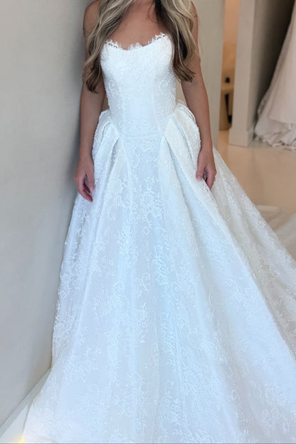 Strapless Lace Corset Ball Gown Wedding Dress