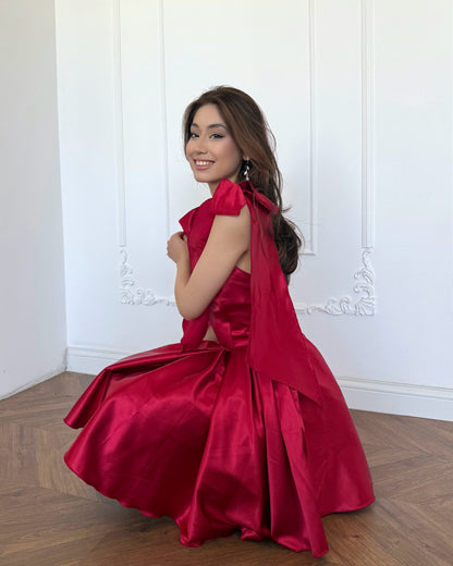 Satin Corset Mini Dress with Shoulder Bows