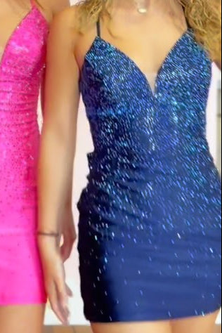 Sparkly V-Neck Spaghetti Strap Mini Dress