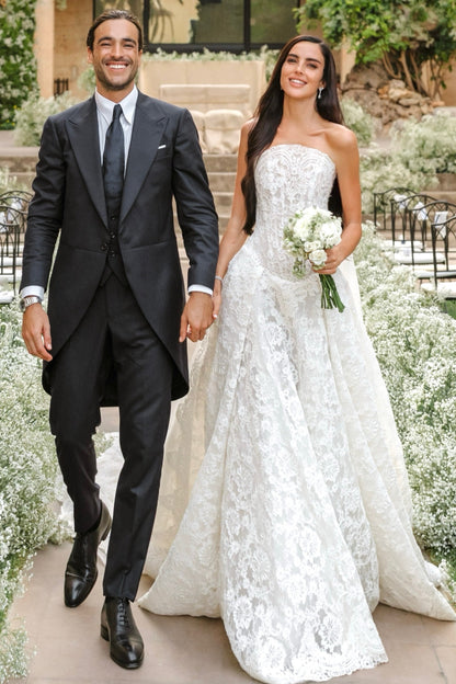 Strapless Lace A-Line Wedding Dress with Train