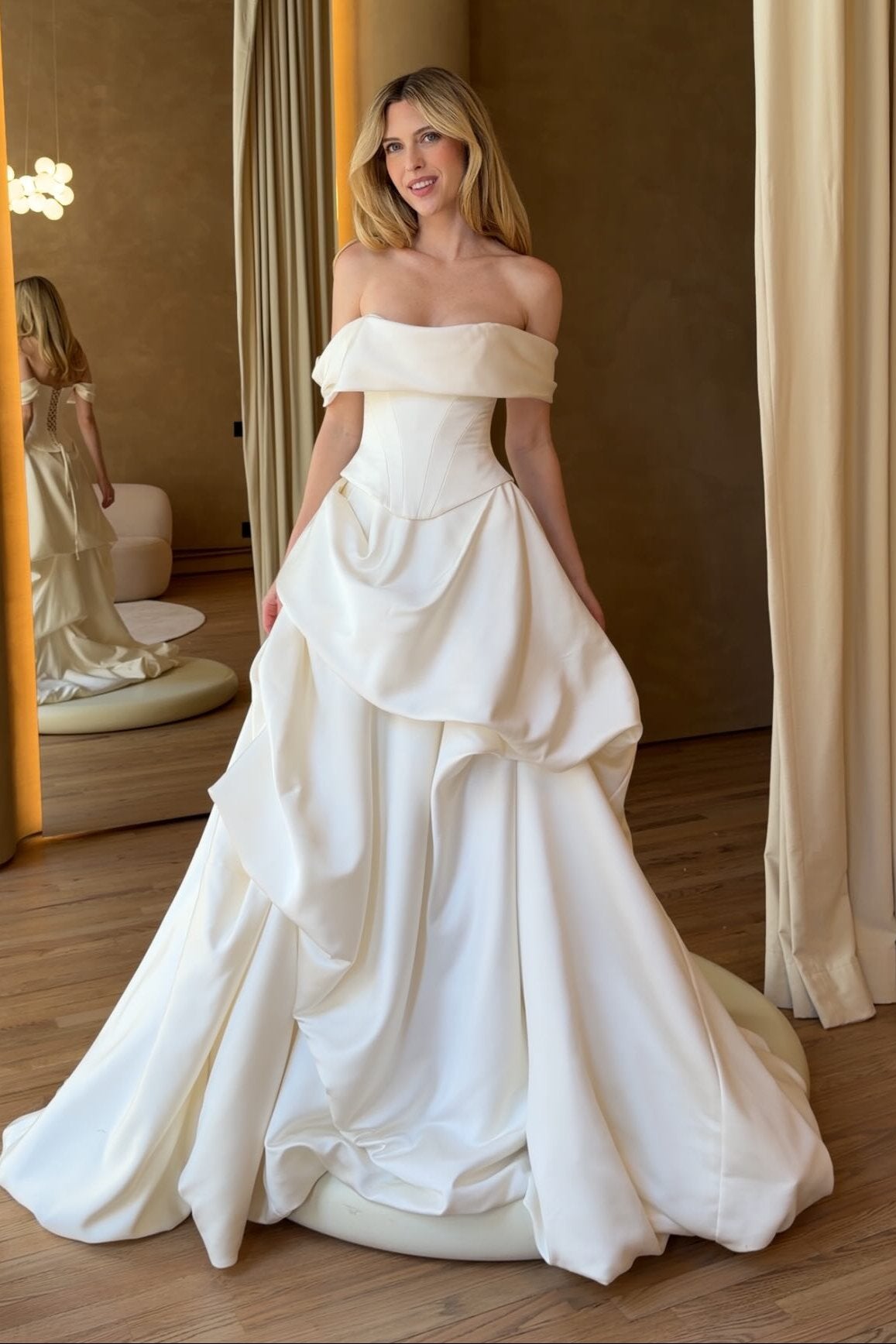 Corset Ball Gown Wedding Dress with Draped Skirt