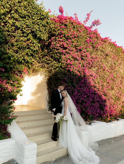 Pearl Beaded Tulle Wedding Dress with Chapel Train