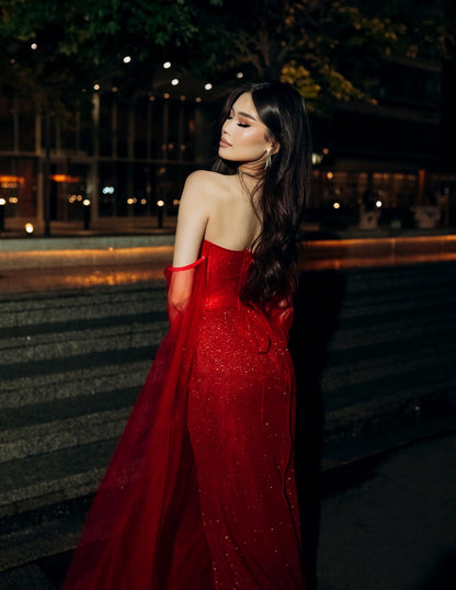 Corset Glitter Mermaid Gown with Draped Cape