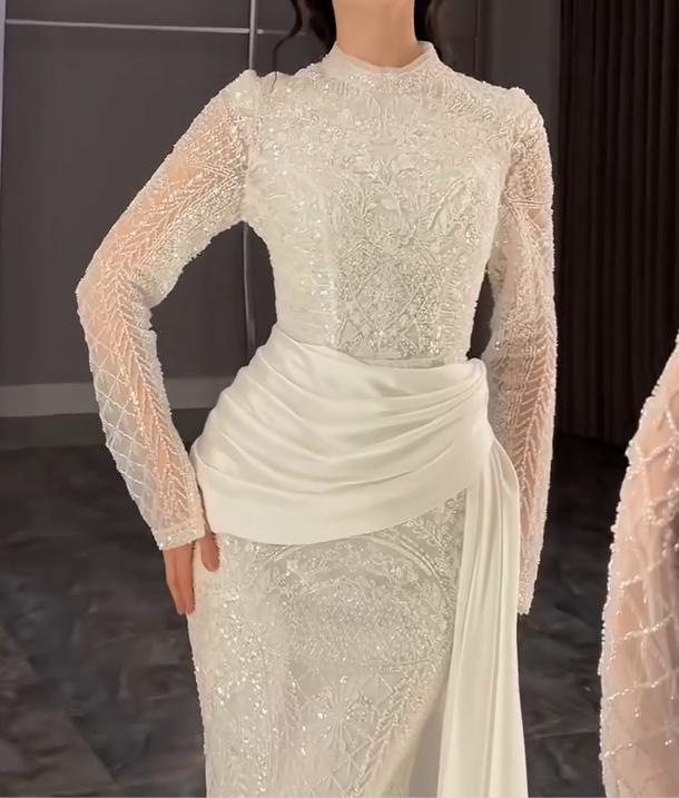 High Neck Long Sleeve Lace Mermaid Wedding Dress