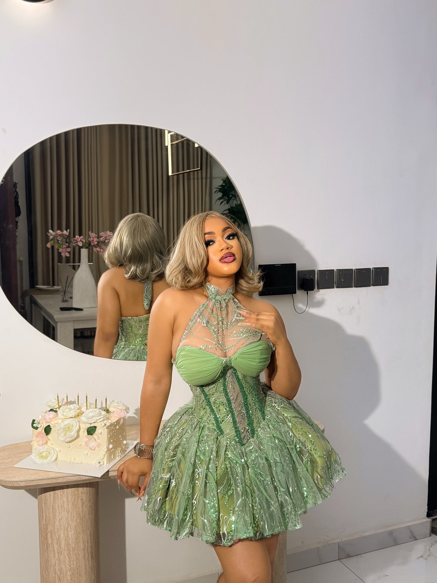 Halter Neck Corset Mini Dress with Voluminous Skirt