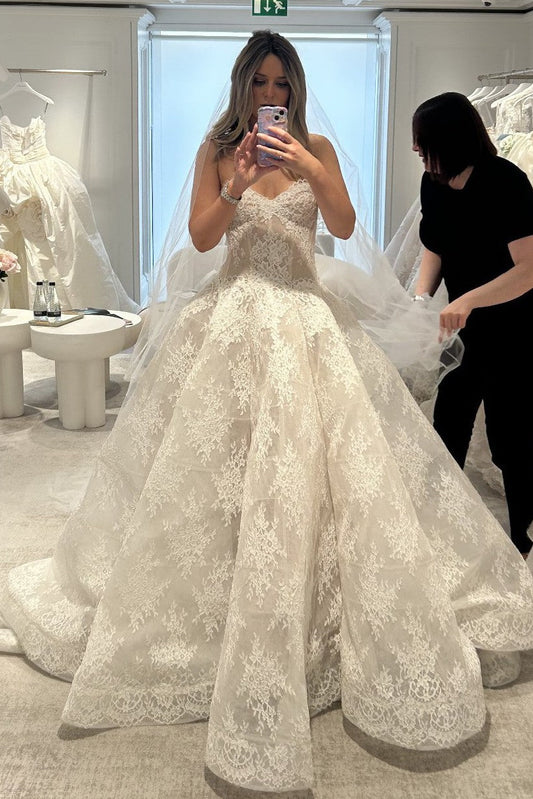 Strapless Lace Ball Gown Wedding Dress with Corset Bodice