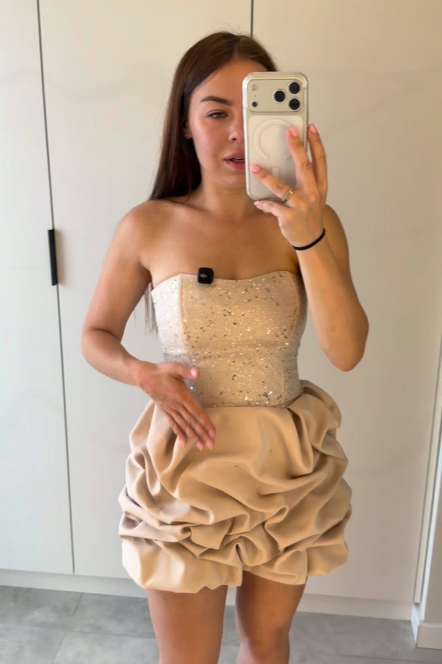 Strapless Sequin Bodice Mini Dress with Bubble Skirt