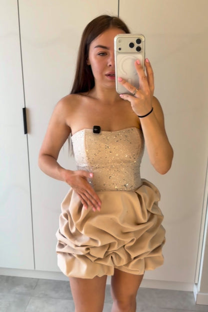 Strapless Sequin Bodice Mini Dress with Bubble Skirt