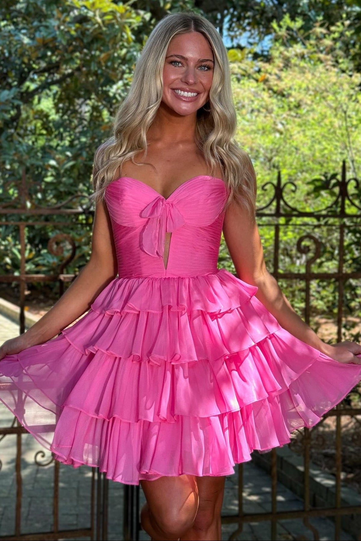 Strapless Sweetheart Tiered Ruffled Mini Dress