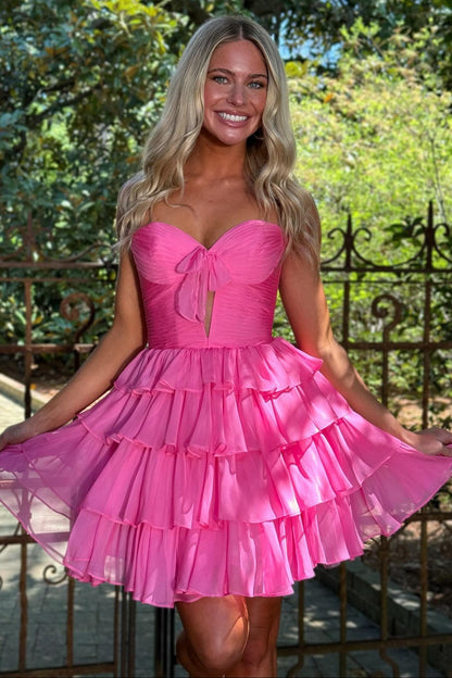 Strapless Sweetheart Tiered Ruffled Mini Dress