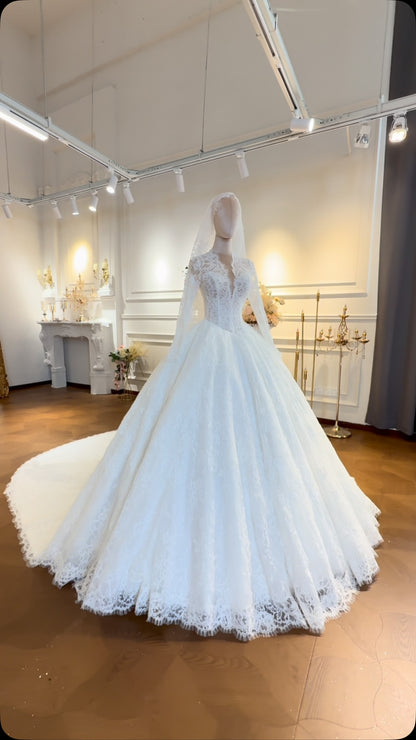 Lace Long Sleeve Ball Gown Wedding Dress