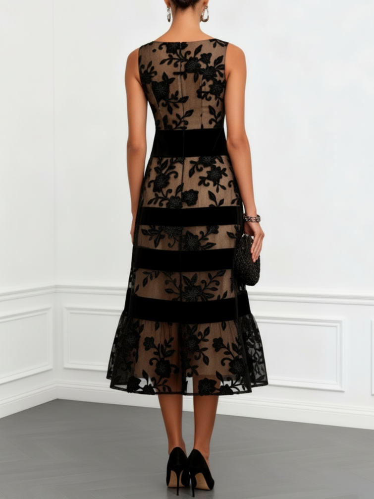 Floral Illusion A-Line Midi Dress