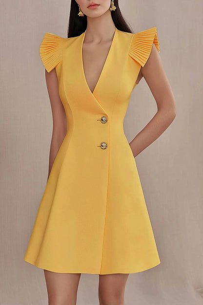 Pleated Cap Sleeve Wrap Mini Blazer Dress