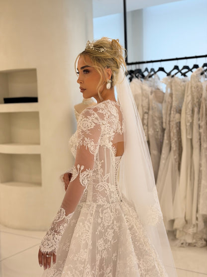 Lace Long Sleeve Ball Gown Wedding Dress