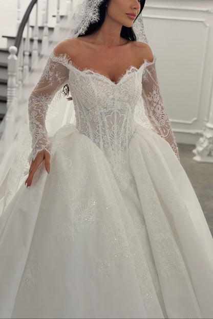 Lace Off-Shoulder Corset Ball Gown Wedding Dress